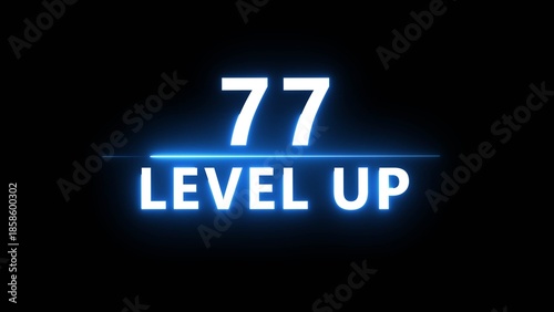 Neon level up 77 number illustration. Neon next level.  Neon level up text on black background.