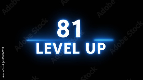 Neon level up 81 number illustration. Neon next level.  Neon level up text on black background.