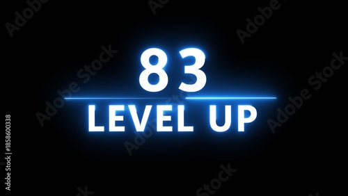 Neon level up 83 number illustration. Neon next level.  Neon level up text on black background.