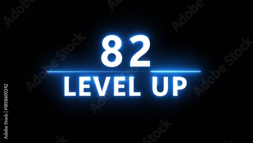 Neon level up 82 number illustration. Neon next level.  Neon level up text on black background.