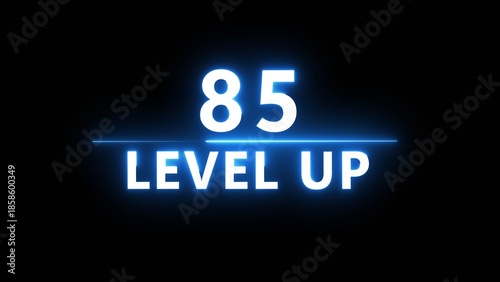 Neon level up 85 number illustration. Neon next level.  Neon level up text on black background.