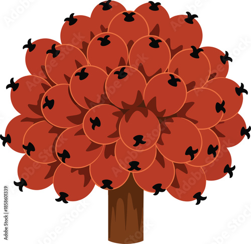 Tree with Red Leaves and Black Birds.