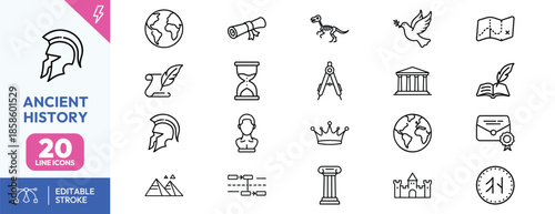 Ancient History Line Icons Set
