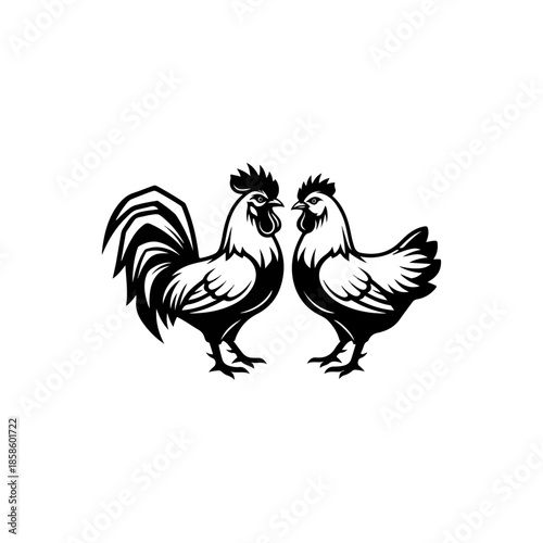 Pair of Roosters Facing Each Other.