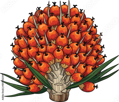Pincushion Protea Flower Head Illustration.
