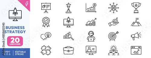 Business strategy icons for planning and growth
