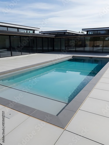 Serene swimming pool with modern architecture, showcasing tranquil waters