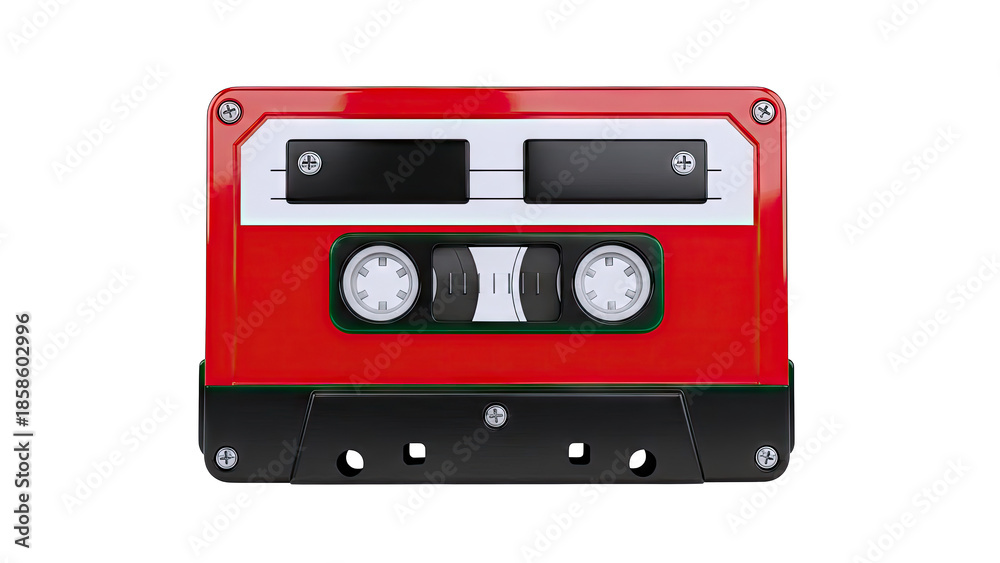 Fototapeta premium Red Cassette Tape Isolated on White Background