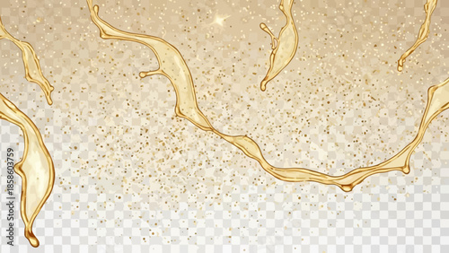 Luxurious gold liquid splash with glitter and transparent background illustration