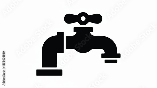 A black and white silhouette illustration of a water faucet 