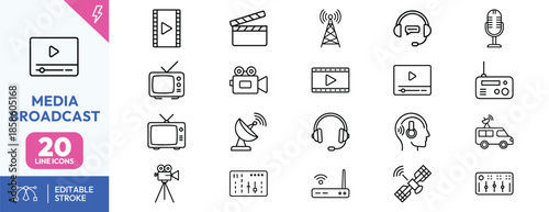 Media Broadcasting Icons Set