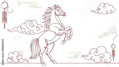 majestic horse rearing up on hind legs with fireworks