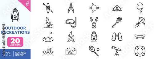 Outdoor Recreation Icons Set for Adventure and Leisure Activities