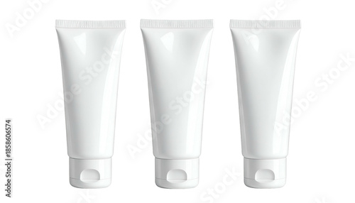 Three identical white cosmetic tubes on a black background, with blank labels
