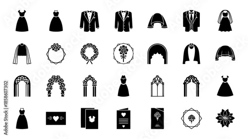 Wedding ceremony vector icons