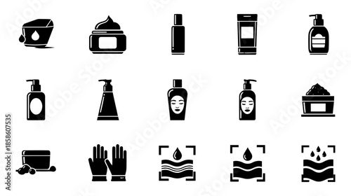 Household cleaning tools icon set