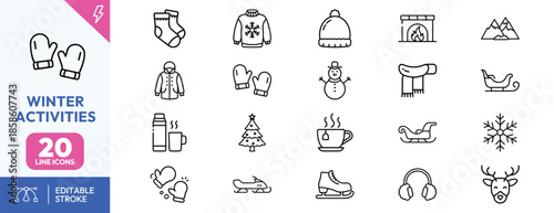 Winter Activities Line Icons Set