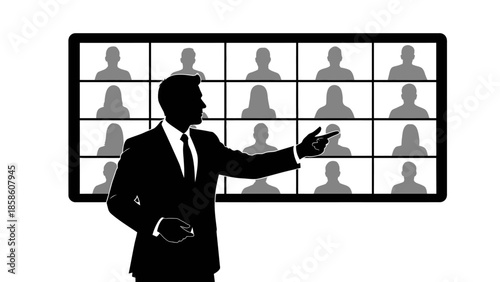 Businessman presenting to virtual meeting attendees online