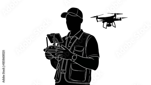 Man operating drone with remote control in hand