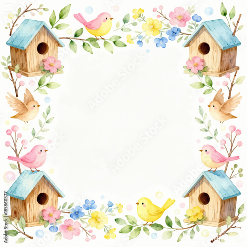 bird house and flowers
