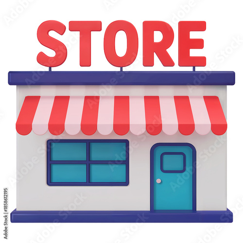 Storefront with Red Awnings and Blue Door window