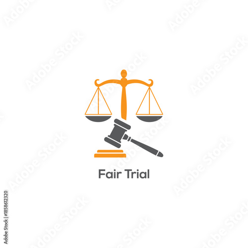 Fair trial justice scales and gavel icon, legal rights, court judgment, law equality, attorney advocacy vector illustration design concept

