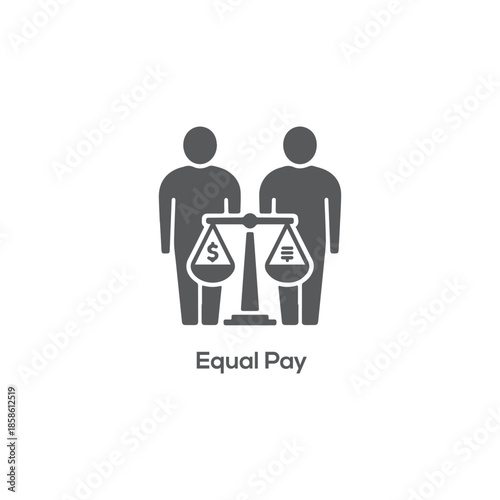 Equal pay scale icon with two workers and balanced money symbol, fair salary equality concept vector illustration isolated design

