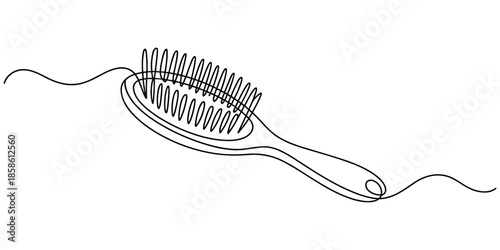 Hair Brush with Bristles continuous one line drawing, Hair combs one line continuous drawing. Comb icon symbol. Barber shop and hairdresser tools for haircut. Minimalist sign logo for beauty salon.