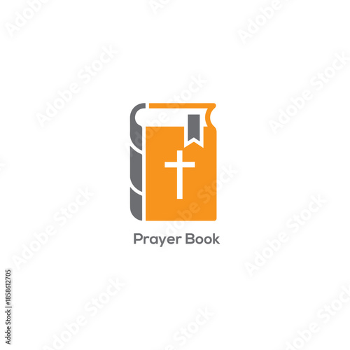 Christian prayer book icon, flat religious bible with cross and bookmark, minimal spiritual worship vector illustration for faith design

