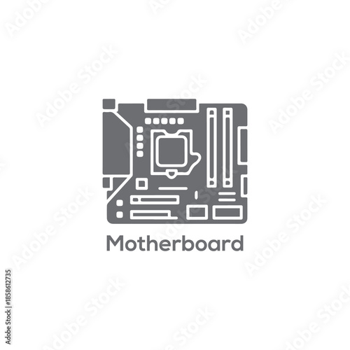 Minimal motherboard icon vector, flat computer hardware circuit board symbol for PC building, technology interface, electronics design illustration concept

