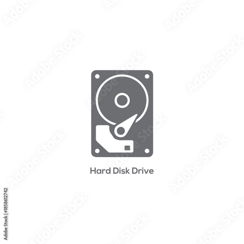 Minimal hard disk drive icon, flat computer storage hardware symbol for data backup, technology interface design illustration isolated concept

