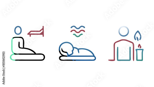Minimal flat vector icon set symbolizing deep and restorative rest