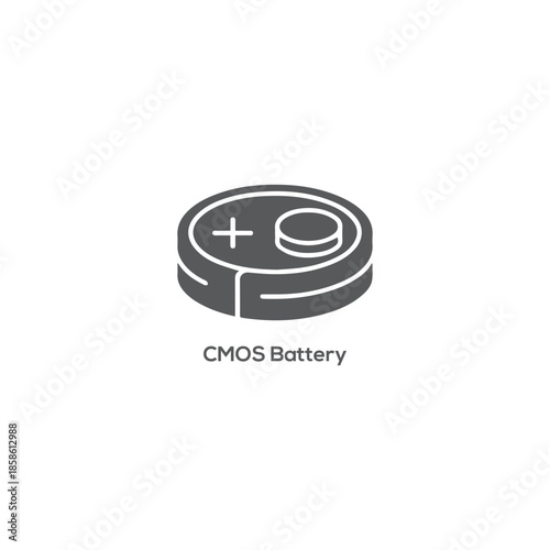 CMOS Button Cell Battery Icon in Minimal Monochrome Style for Electronics, Computer Hardware, Power Backup and Modern Tech Logos