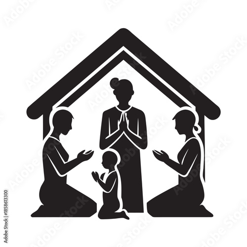 Family Praying Together At Home Silhouette
