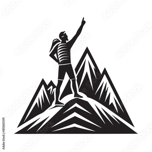 Mountain Climber Reaching Summit With Victory