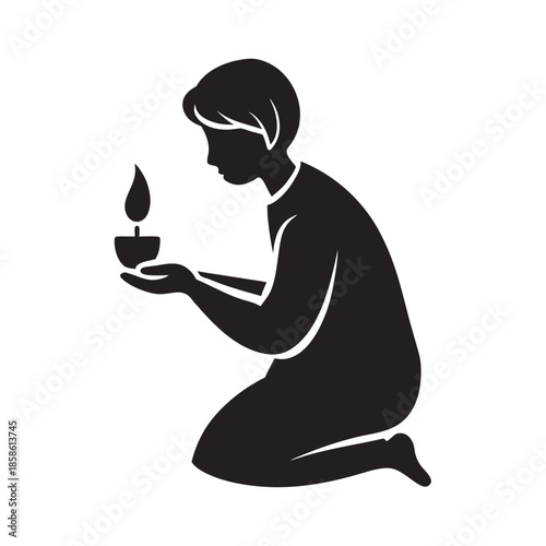 Person Lighting Candle During Spiritual Prayer