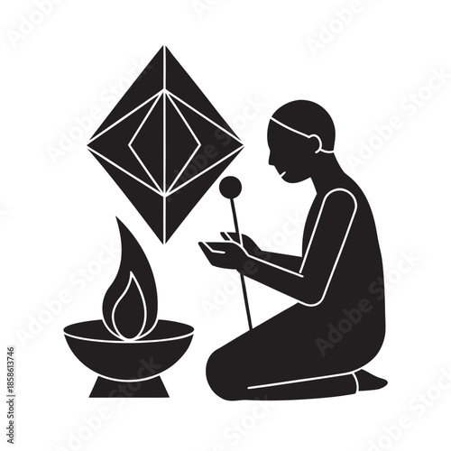 Person Lighting Incense During Worship Ceremony