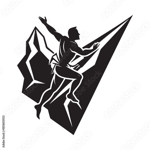 Rock Climber Scaling Steep Mountain Cliff