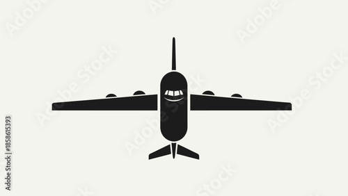 Top View Silhouette of a Passenger Airplane Flying on Isolated White Background