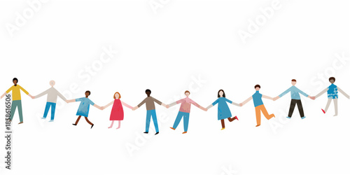 A diverse group of people holding hands in a collaborative chain