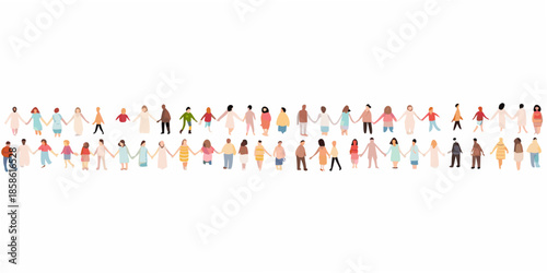 Diverse group of people holding hands in a horizontal line illustration