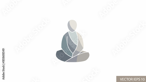 Vector illustration of a meditating person in a lotus position with a minimalist design on a white background.