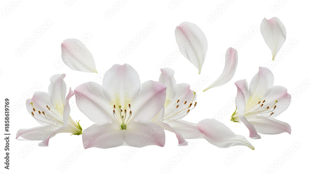 Obraz premium A serene arrangement of flowers in full bloom against a soft white background