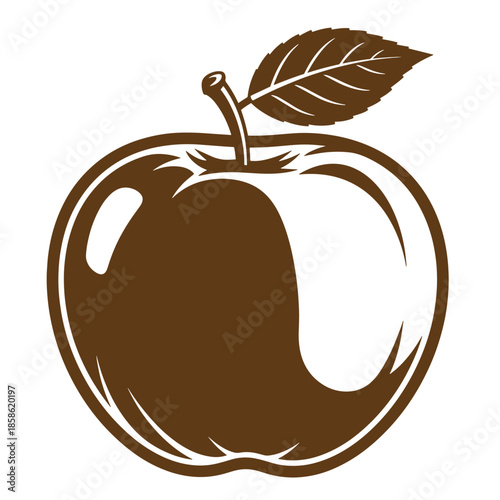 Vintage Brown apple with leaf on top isolated on white background