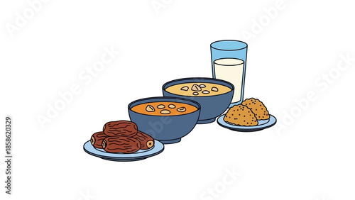 Traditional Iftar Meal Illustration – Ramadan Breaking Fast Food