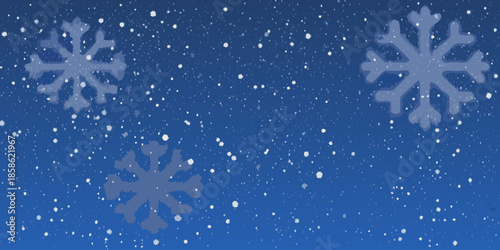 A serene blue background with falling snowflakes and winter atmosphere
