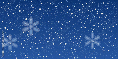 A whimsical illustration of snowflakes and star like blossoms on a dark blue background
