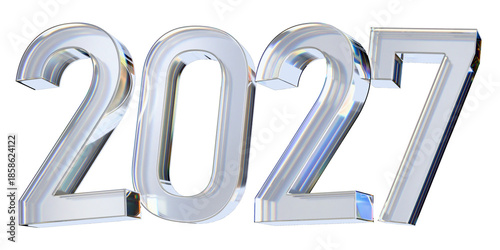 happy new year 2027 glass letter with chromatic aberration refraction dispersion 3d illustration
