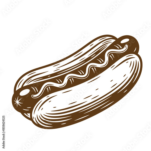 Vintage Brown hot dog with white filling on a white background