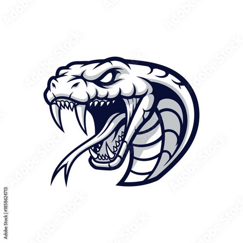 Fierce Cobra Head Illustration with Open Mouth and Flicking Tongue, Symbolizing Danger and Power